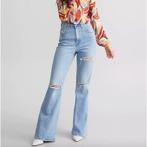 Levi's 70s High Flare Jeans 31 Distressed Light Wash Retro Boho Indie Sleaze